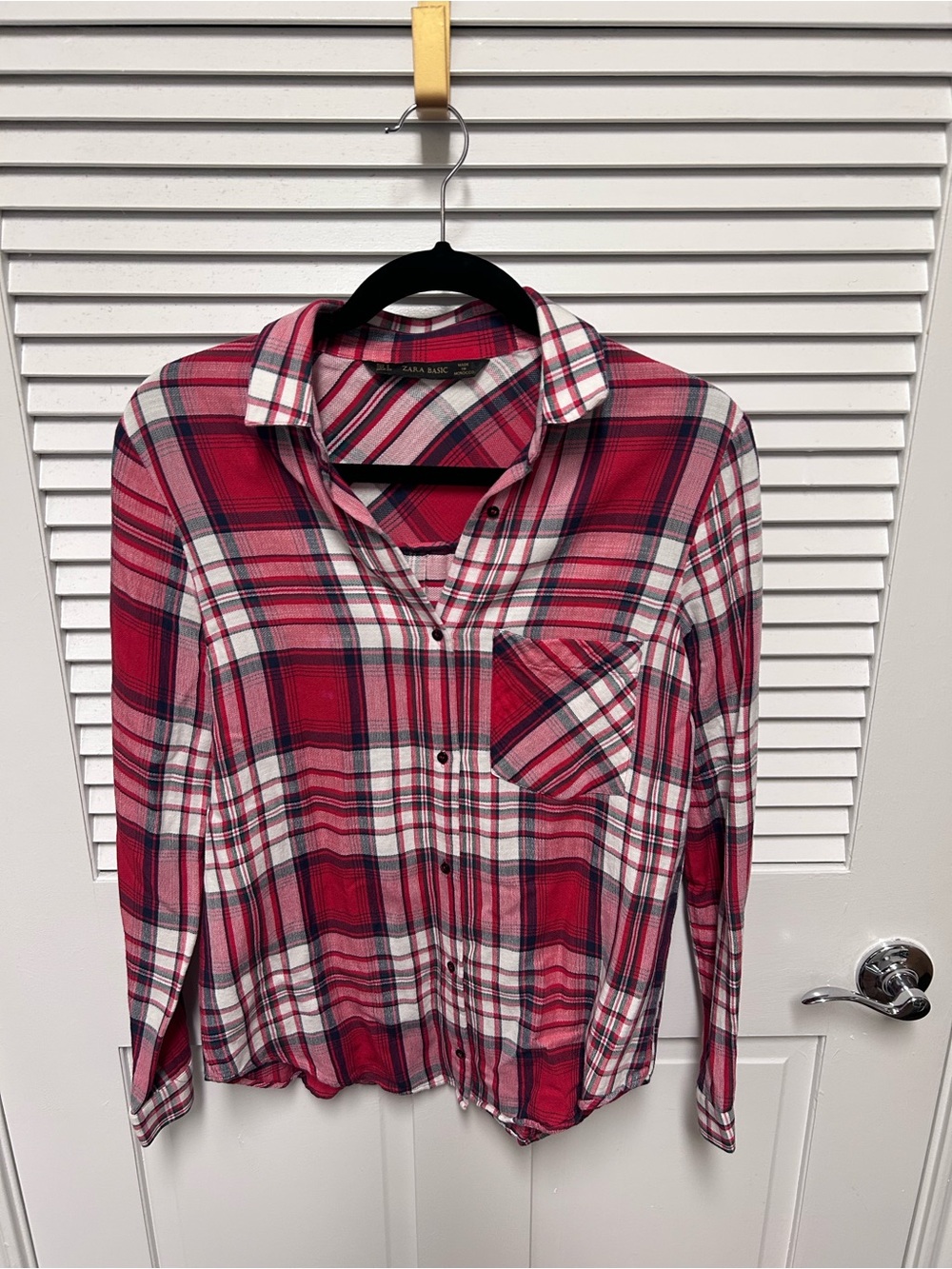 Zara Red, White & Black Plaid Button-Down Shirt
